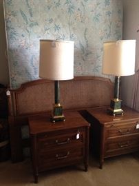 Matching nightstands and lamps; queen bed