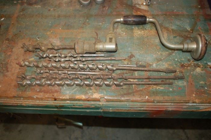 Vintage hand drill with bits