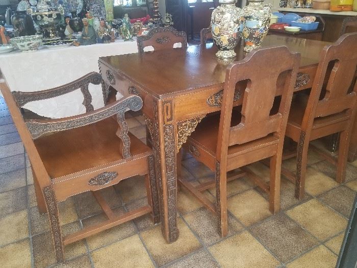 AMAZING hand carved Asian table and chairs
