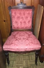 Victorian side chair in rose damask fabric