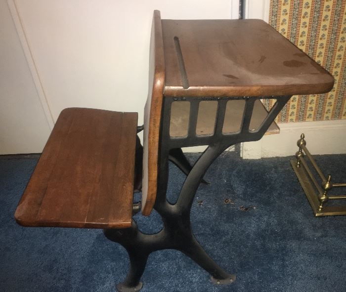 Antique student desk with folding seat (2 available)