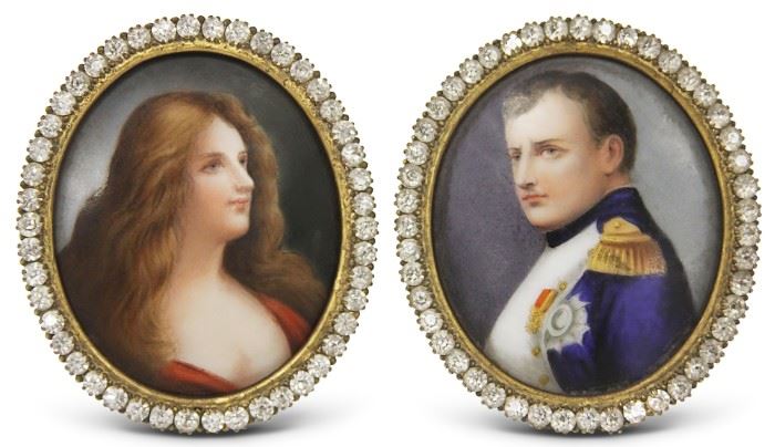 LOT #7002 - PAIR OF FRAMED FRENCH PAINTINGS ON PORCELAIN