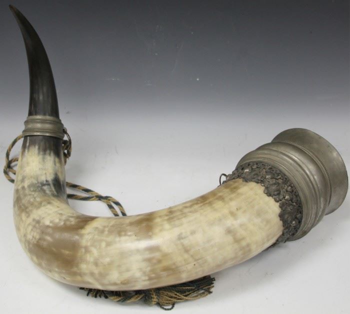LOT #7015 - AUSTRIAN HORN WITH PEWTER CASTING, 19TH C.