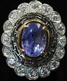 LOT #7042 - LADY'S BLUE SAPPHIRE & DIAMOND PLATINUM RING W/ GIA - 7.67ct Natural Blue Sapphire