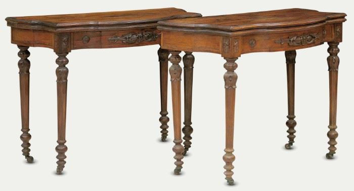 LOT #7052 - PAIR OF ROSEWOOD GAMES TABLES, NEW YORK MAKER W/ STENCIL LABEL