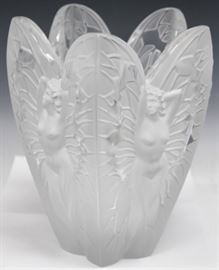 LOT #7055 - LALIQUE CRYSTAL BUTTERFLY WOMEN VASE, 11 1/2" H