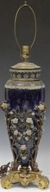 LOT #7054 - MAJOLICA POTTERY LAMP, TREE OF LIFE, 1900'S