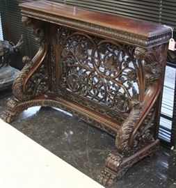 LOT #7101 - 19TH EAST INDIAN  CARVED MAHOGANY WALL CONSOLE