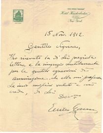 LOT #7337 - ENRICO CARUSO (1873-1921), SIGNED LETTER, 1912