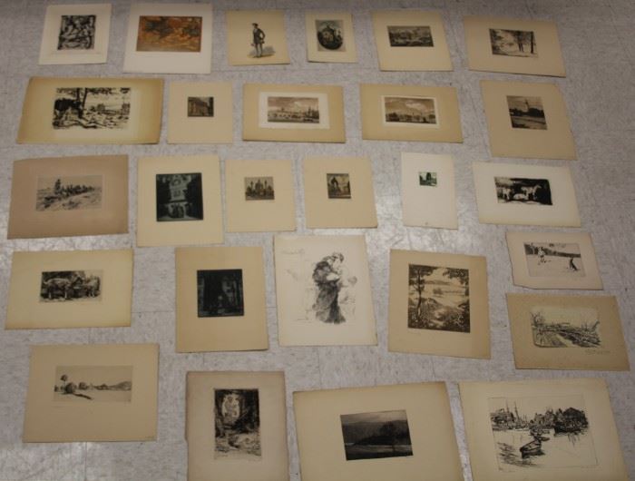 LOT #7379 - LOT OF (27) ETCHINGS, LITHOGRAPHS, SOME SIGNED