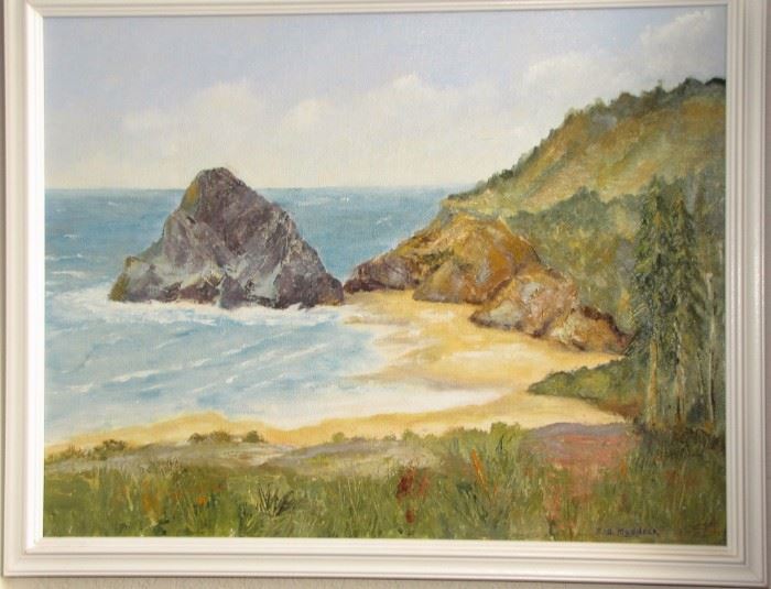 LOT #7700 - MONTEREY COAST OIL PAINTING, SIGNED RON MADDOCK