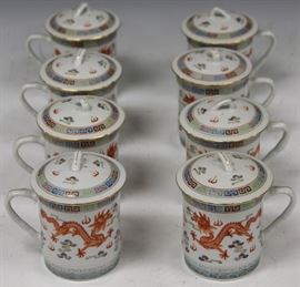 LOT #7883 - SET OF (8) PAINTED CHINESE TEA CUPS, 4" H