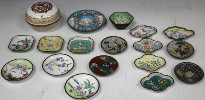 LOT #7886 - LOT OF (18) ASIAN CLOISONNE & ENAMELED DISHES