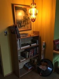 books for sale and vintage light fixture