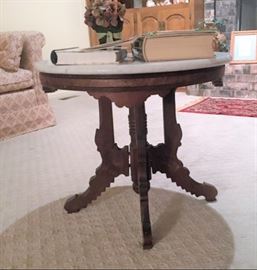 vintage walnut table with marble top