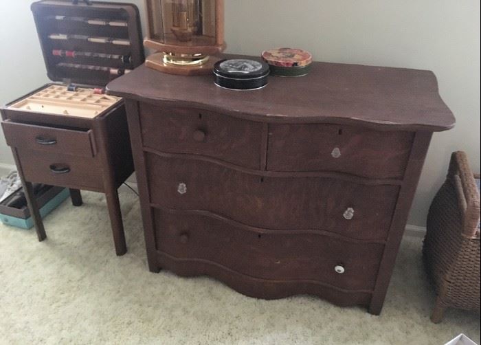 antique chest of drawers and sewing cabinet