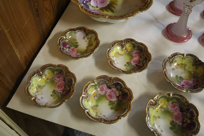 Hand Painted Nippon Salad and six serving Bowls... C. 1880
