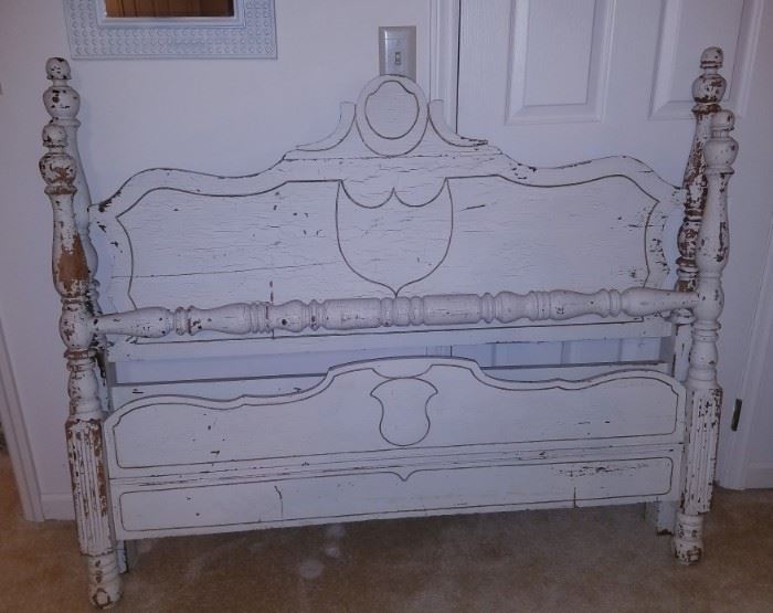 Vintage double-size bed w/frame (distressed)