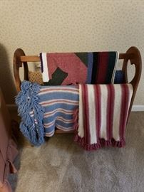 Blankets and quilt rack 