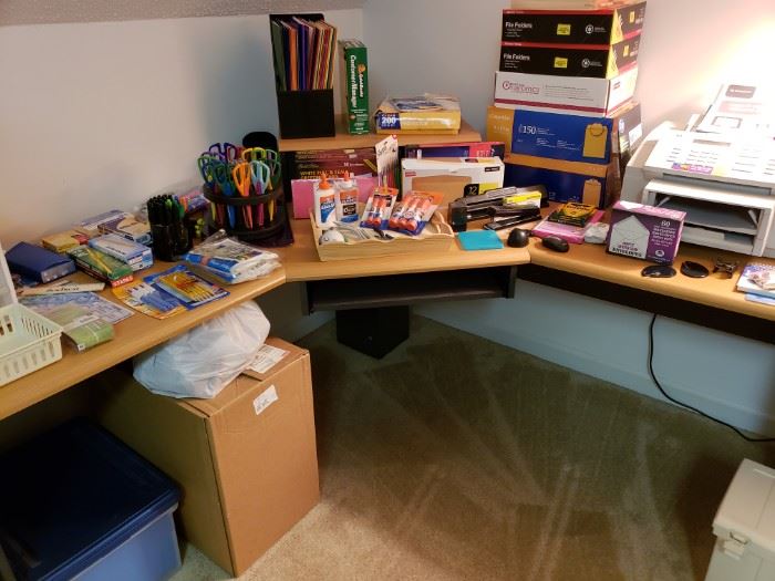 Office supplies (pencils, pens, markers, scissors and other items. 