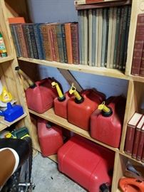 Books, gas cans 