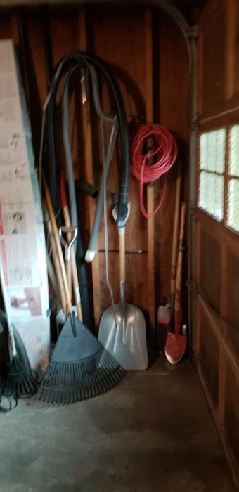 Rakes, shovels, extension cords, sunbrella 