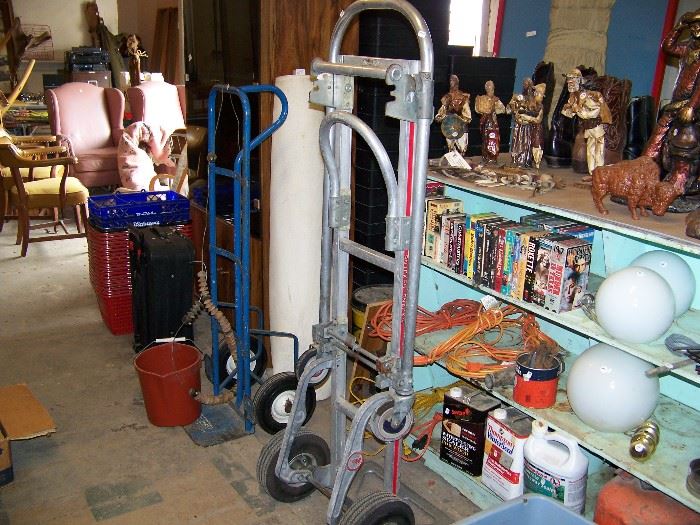 Hand trucks are not for sale. eight track tapes, mexican paper machette figurines