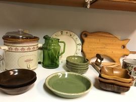 Kitchen getting set up, pots pans, Pyrex, crock pot, sunbeam mixer....