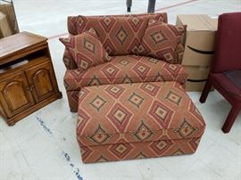 Ethan Allen twin sleeper loveseat with matching storage ottoman