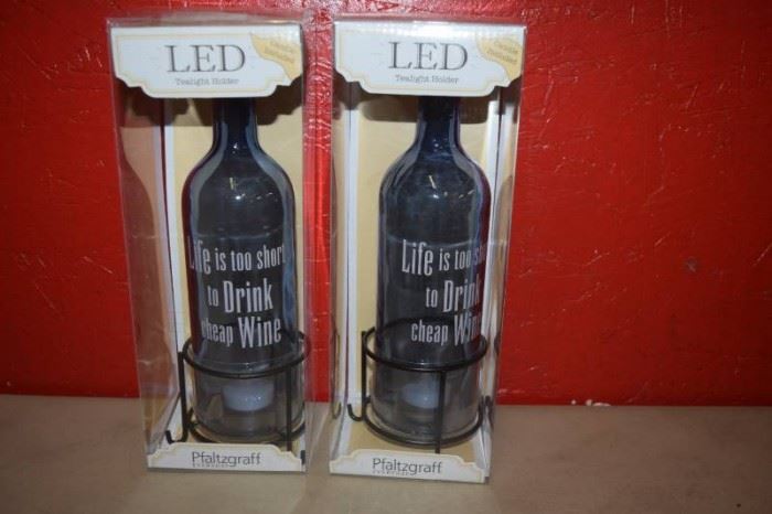 2 Pfaltzgraff LED Tealight Wine Bottles