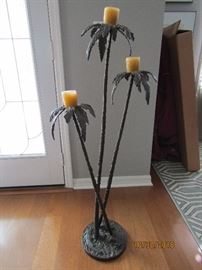 46" METAL SCULPTURE BY STANLEY KELLER. (PALM TREE) WITH 3 CANDLE HOLDERS.. VERY UNIQUE..