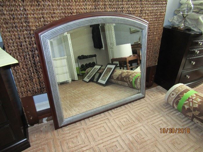 43X42 CONVENTIONAL STYLE MIRROR WITH BROWN WOOD AND GREY BORDER