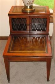 Mahogany Leather Top Step End Table