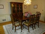 Beautiful Bassett Dining Room Set includes Table with leaves, 6 Chairs, 2 Piece Hutch. Another fabulous rug is available in this room also!