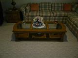 Coffee table with Glass wood matches storage end tables.