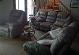 Reclining Leather Sofa, and Loveseat! Leather Rocker Recliner neutral Taupe color.