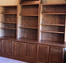 Oak Wall Unit/Bookcase (Base + 3 Bookshelves) Adjustable Shelving