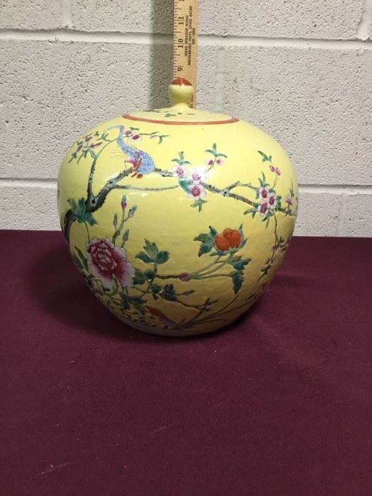 001 Yellow Floral Asian Ginger Porcelain Jar