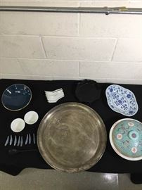 Asian Ceramic Serving Pieces with Tray