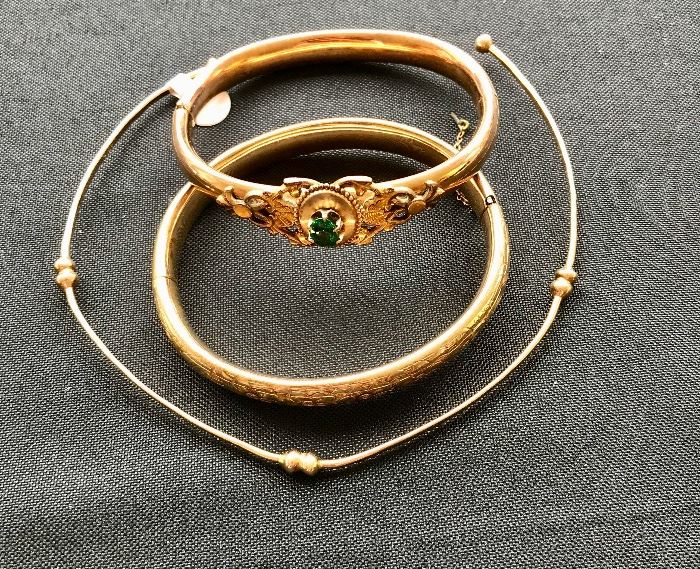 14K Gold Necklace and Two Gold  Vintage Bracelets 