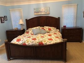 Luxurious, high quality and perfect condition Hickory White brand King bed, two side dressers, larger dresser, mirror and armoire. Plus Sleep Number bed. Beautiful King bedroom set you will have forever.