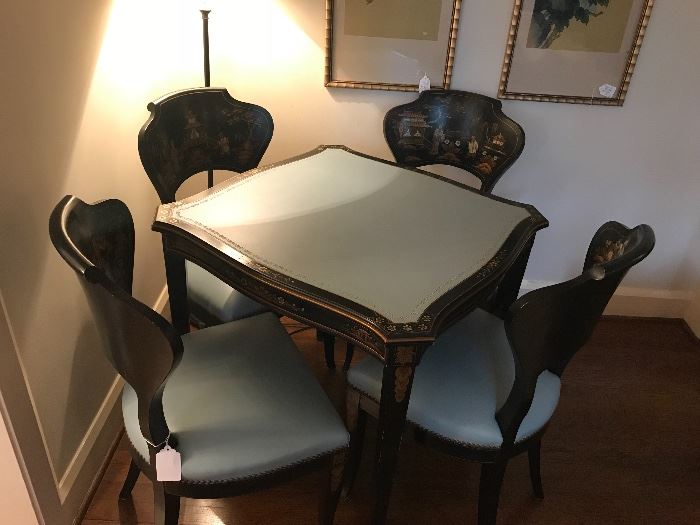 Baker Card table and Four Baker Chairs