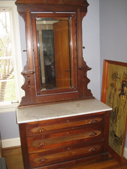 tall Victorian dresser with mirror and marble top
