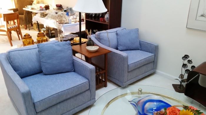 Pair of occasional chairs with ottoman