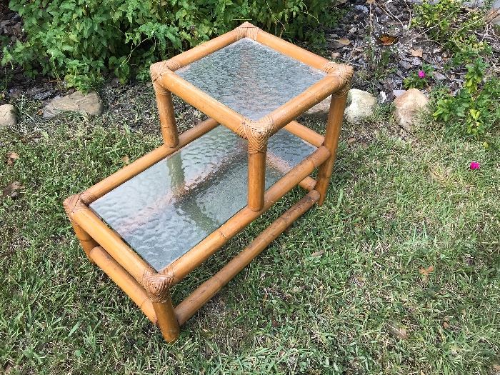 Vintage Bamboo and Glass Table