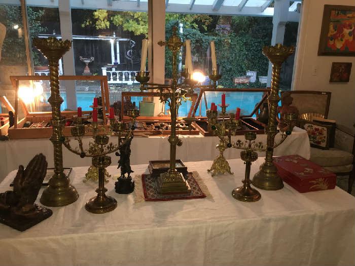 Antique Spanish Colonial Candelabra, Pricket Candelsticks and more.