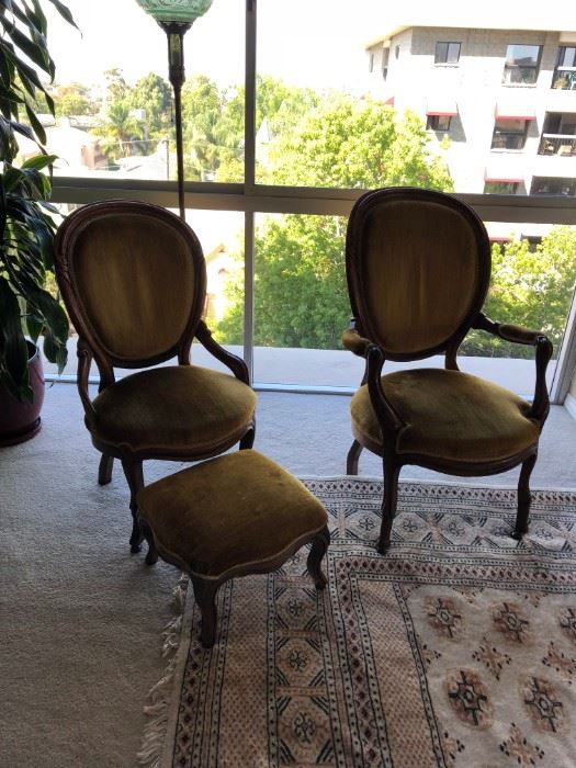 Pair of Queen Anne Chairs and ottoman $500