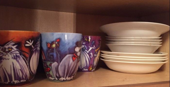 Colorful mugs and dish sets.