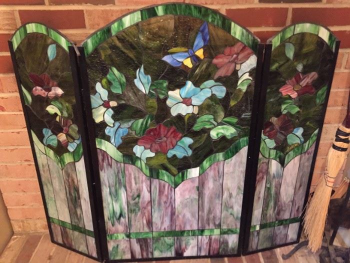 Beautiful Stained Glass Fireplace Screen.