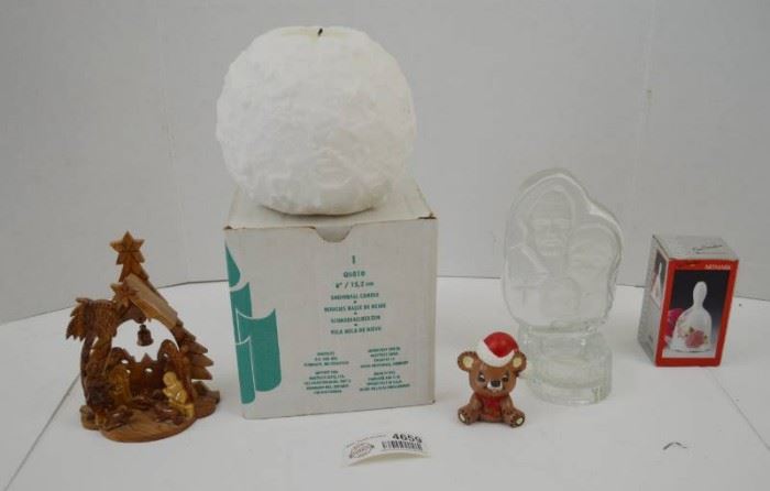 Christmas Decor Lot Snowball Candle, Glass Mary J ...
